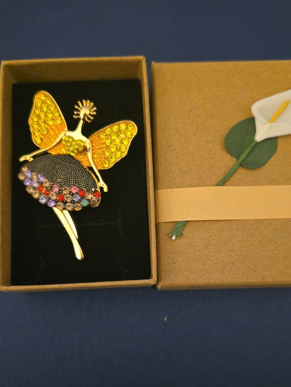 Gold Butterfly Ballerina Brooch with Yellow and Multicolor Stones